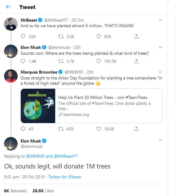 elon musk 1 milyon ağaç bağışı